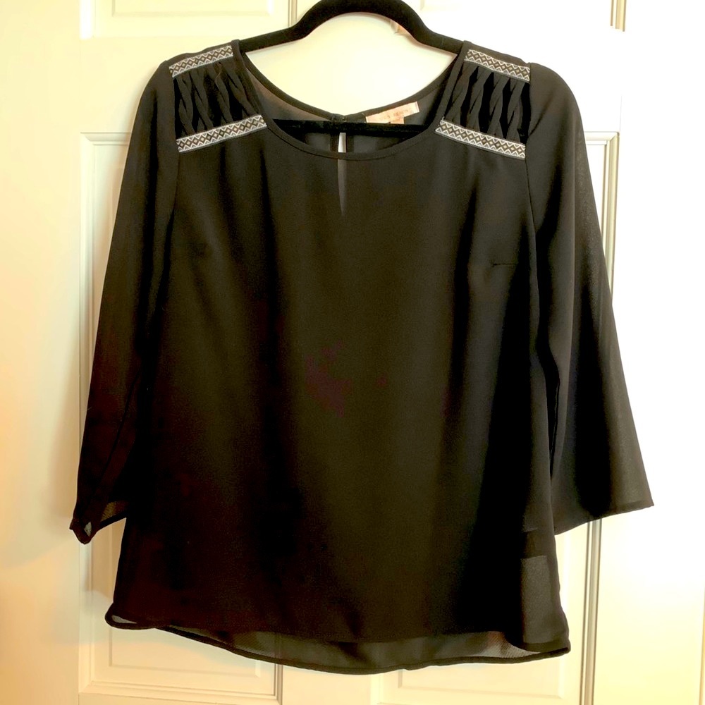 Black Cut-Out Long-Sleeve Blouse